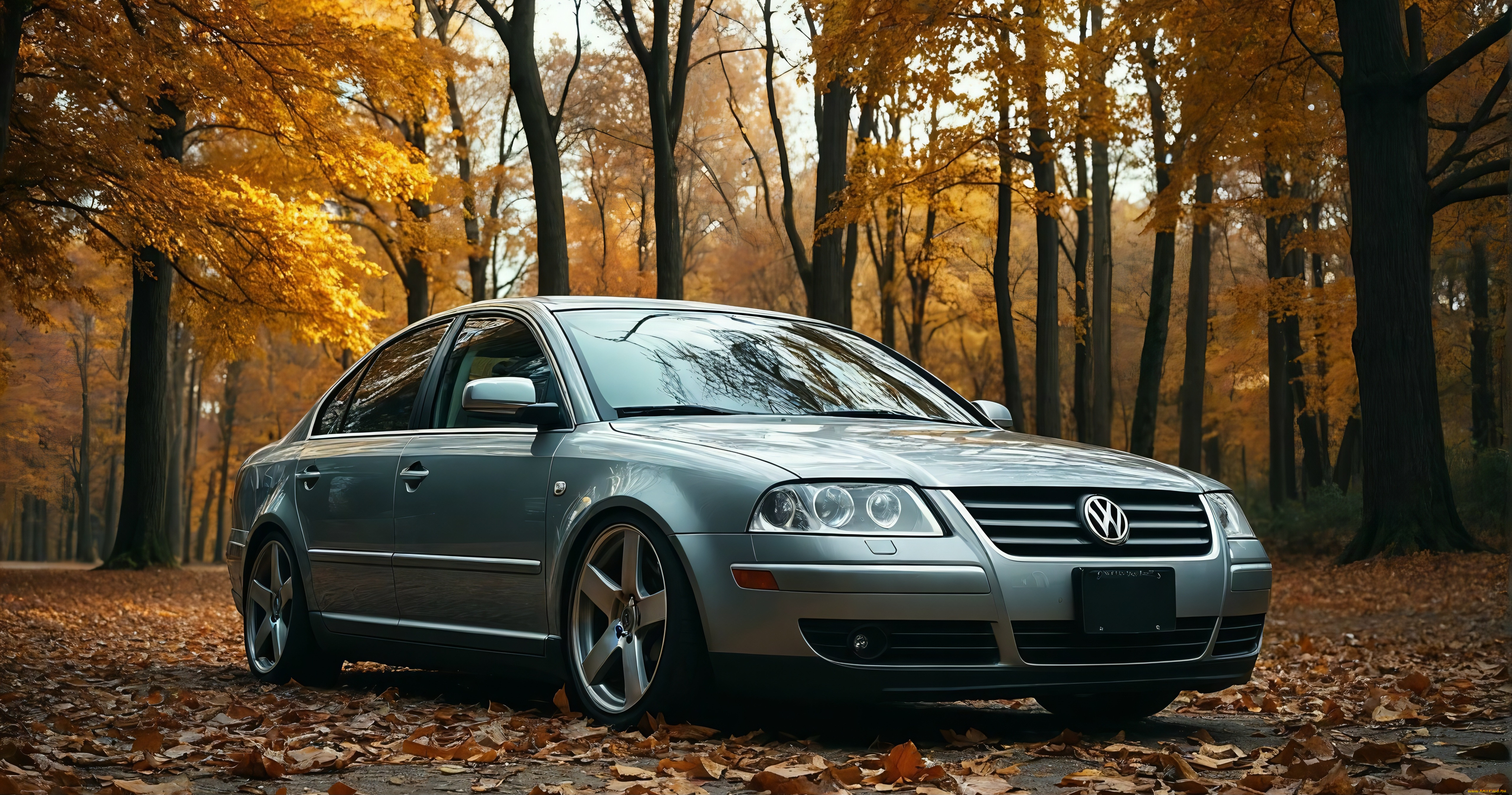 volkswagen passat b5, , volkswagen, passat, forest, autumn, stance, ai, art, generated